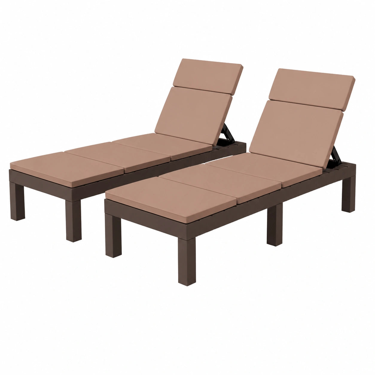 Lot de 2 Chaises Longues de Jardin Extérieur - Dossier Réglable avec Coussin