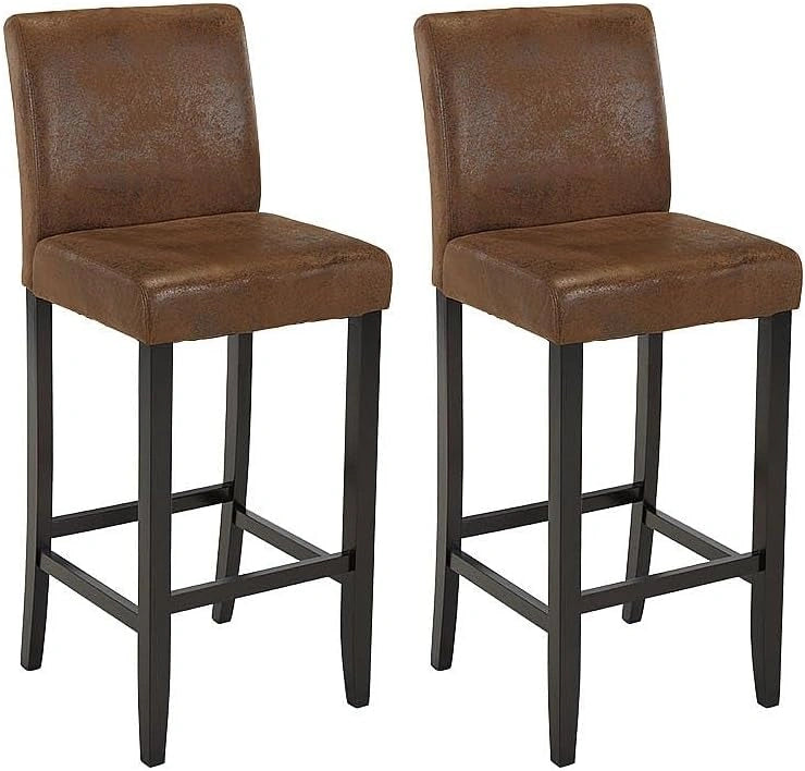 Tabourets de Bar Santos par Vente-unique - Lot de 2 - Microfibre Effet Cuir Vieilli, Pieds en Bois Sombre