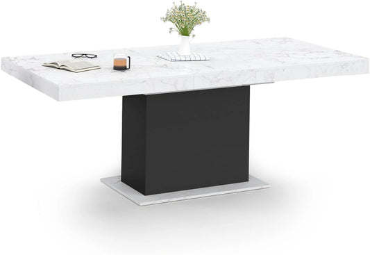 Table ¨¤ Manger Extensible Eden 6-10 Personnes - Plateau Effet Marbre Blanc et Noir 160-200 cm