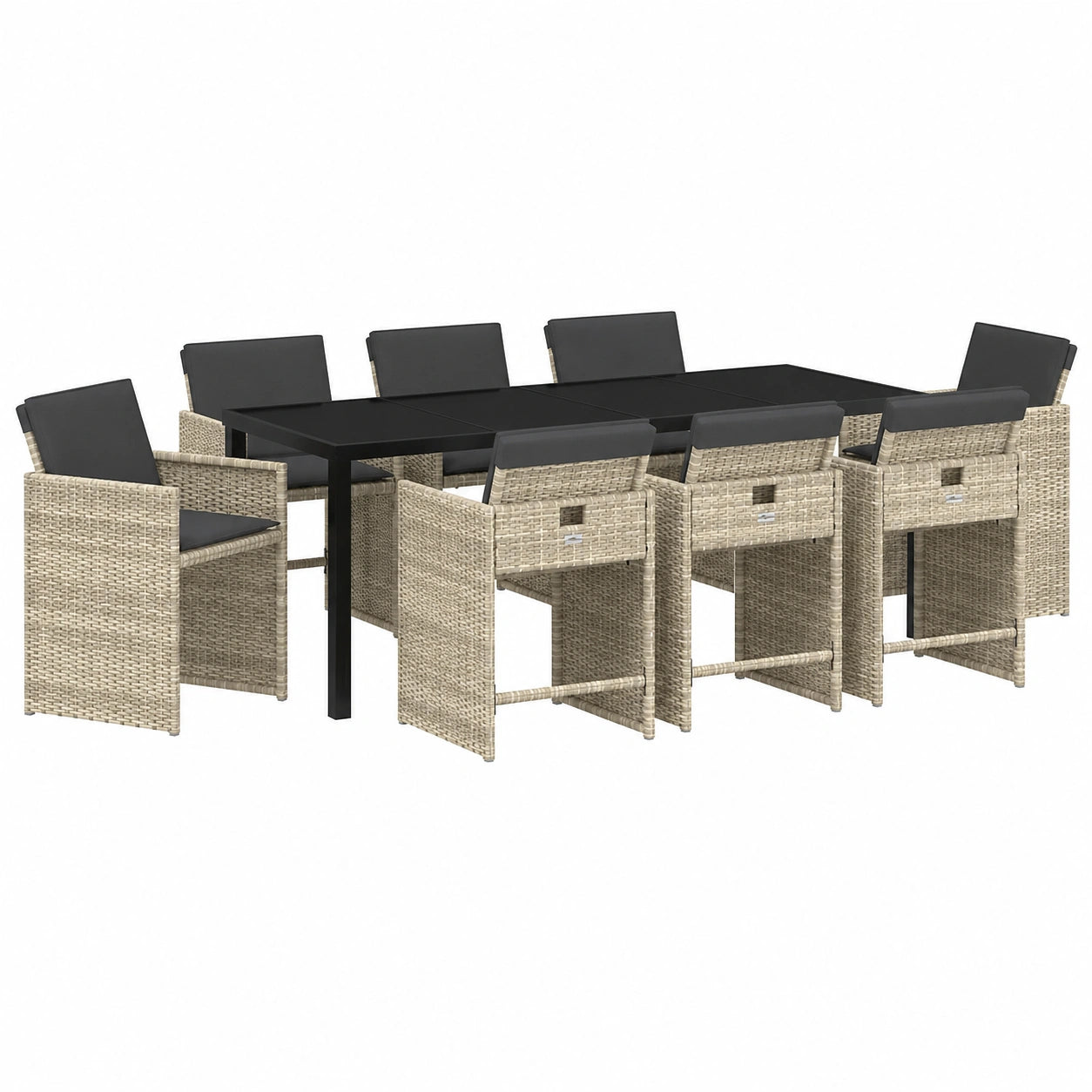 Ensemble de Salle à Manger de Jardin 9 Pièces Gris Clair, Meubles en Rotin Légers et Confortables