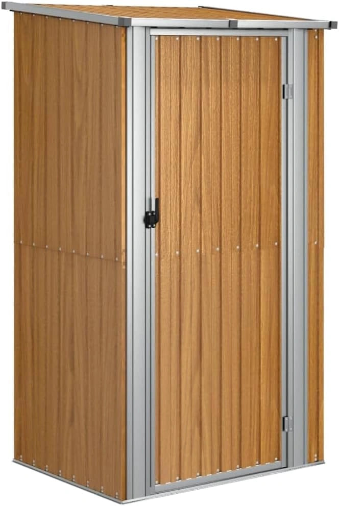 Cabane de jardin en acier galvanis¨¦ marron avec toit inclin¨¦ et porte s¨¦curis¨¦e 120x100x210 cm
