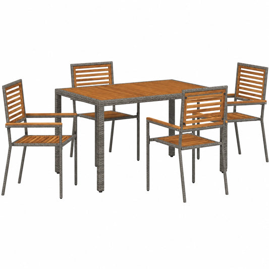 Ensemble de Repas Extérieur 5 Pièces Gris et Marron avec Chaises Ergonomiques