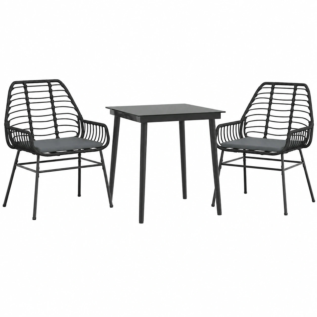 Ensemble de Jardin 3 pièces en rotin avec Table en Verre et Coussins