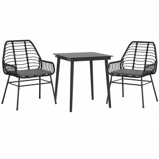 Ensemble de Jardin 3 pièces en rotin avec Table en Verre et Coussins