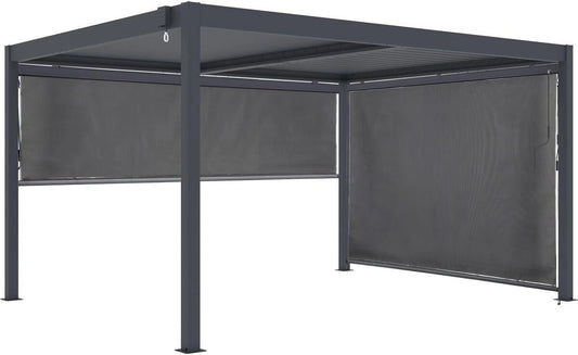 Pergola bioclimatique Windsor en aluminium avec stores, 3 x 4 m, gris