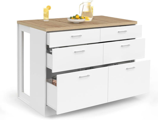 IDMarket - ?lot Central Orso 120 cm avec 6 Tiroirs et Plan de Travail Effet H¨ºtre
