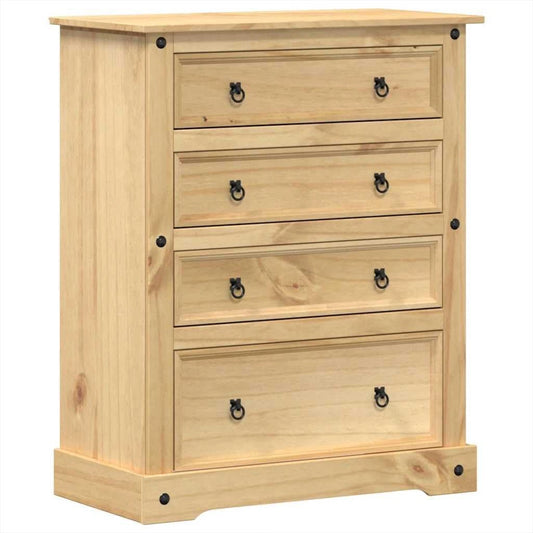 Commode en Bois de Pin Massif Corona 92x48x114 cm avec Tiroirs