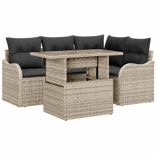 Ensemble de Jardin Extérieur 5 Pièces en Rotin Synthétique Gris Clair
