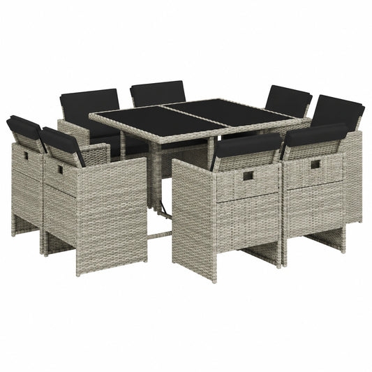 Ensemble de Salle à Manger d'Extérieur avec Coussins, 9 Pièces