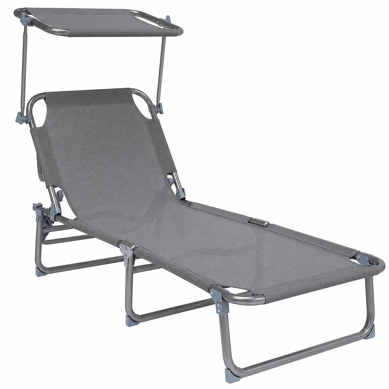 Lot de 2 chaises longues pliables avec pare-soleil, inclinables en textilène, capacité 110 kg, gris