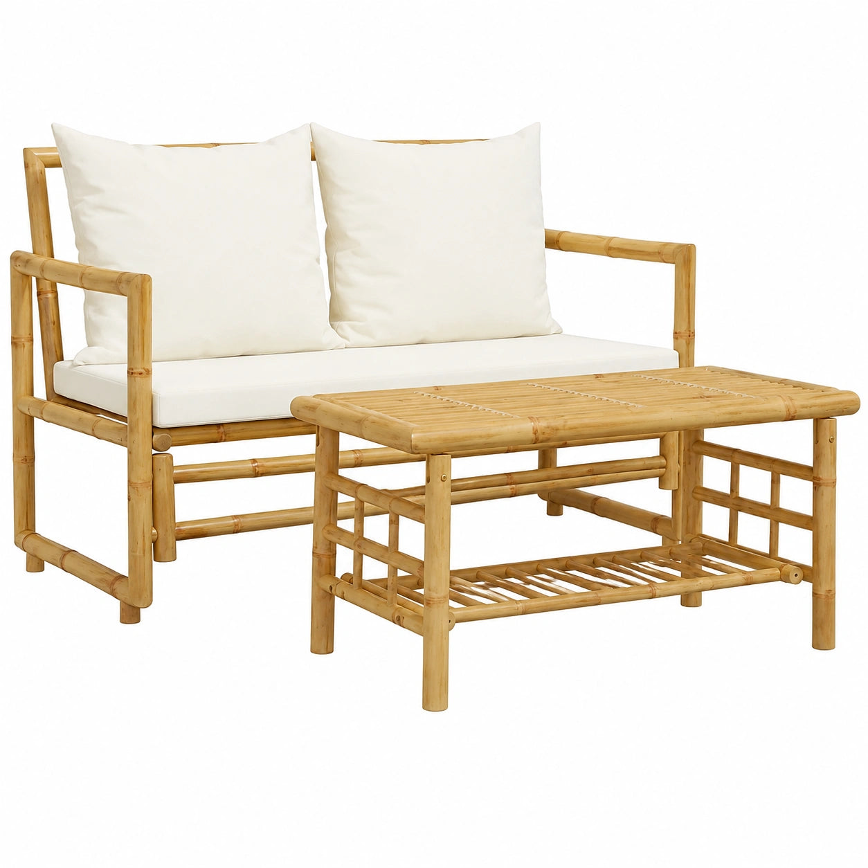 Ensemble de Meubles de Jardin en Bambou avec Coussins