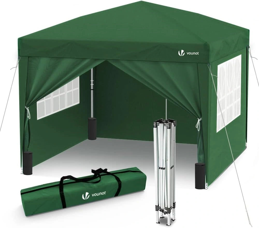 VOUNOT Tente de Jardin Pliable 3x3m avec Parois et Sacs de Sable, Id¨¦ale pour Camping et Plage, Sac de Transport Inclus, Vert