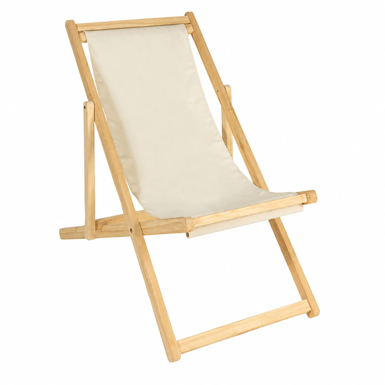 Lot de 2 chaises longues pliantes en bois avec toile écrue