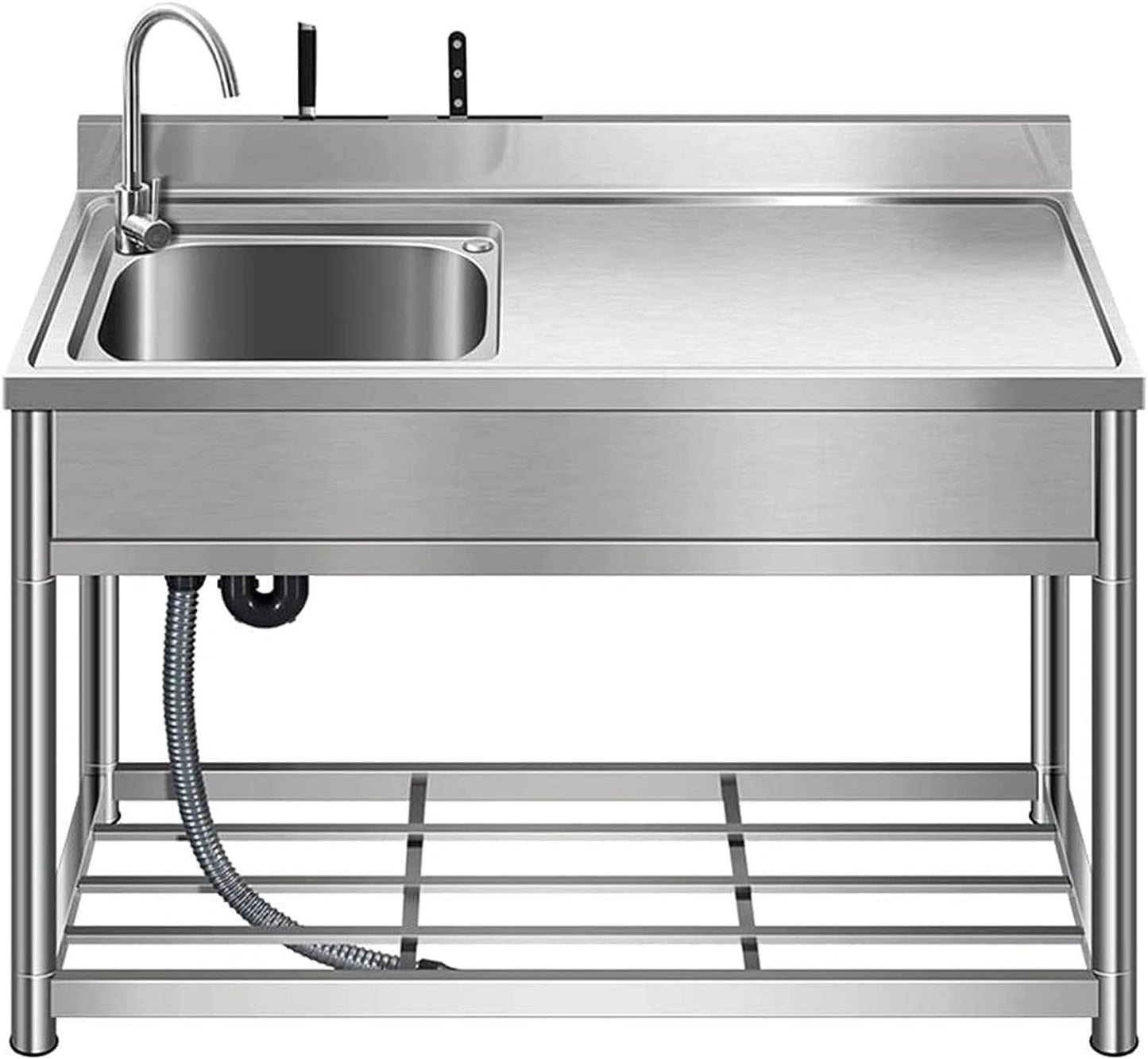 ¨¦vier en acier inoxydable pour ext¨¦rieur, armoire mobile et autonome, simple bac avec plateforme int¨¦gr¨¦e, 120 cm gauche, robinetterie chaude et froide
