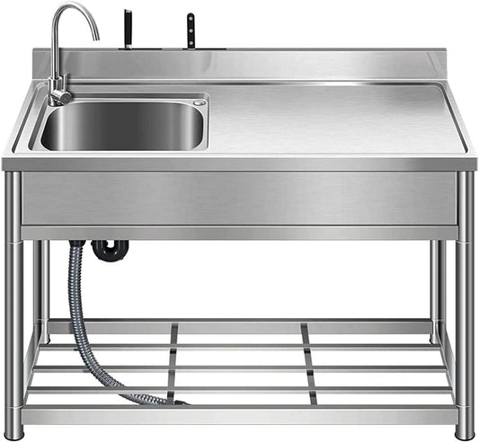 ¨¦vier en acier inoxydable pour ext¨¦rieur, armoire mobile et autonome, simple bac avec plateforme int¨¦gr¨¦e, 120 cm gauche, robinetterie chaude et froide