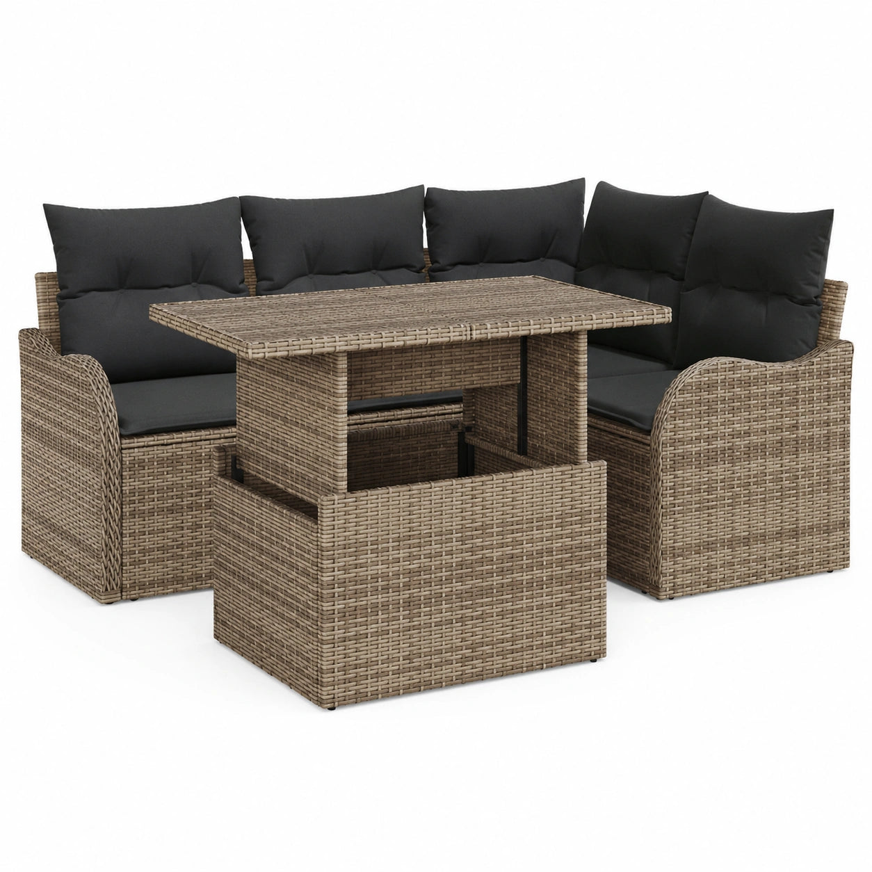 Ensemble de Salon de Jardin en Rotin Gris avec Coussins