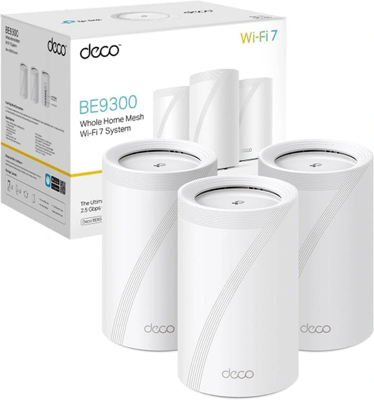 TP-Link Deco Mesh WiFi 7 Tri-Bande BE9300, 2,5G Ethernet, Couverture 530©O, Roaming IA, Connecte 200 Appareils, Compatible Box Internet, BE65 (Lot de 3)