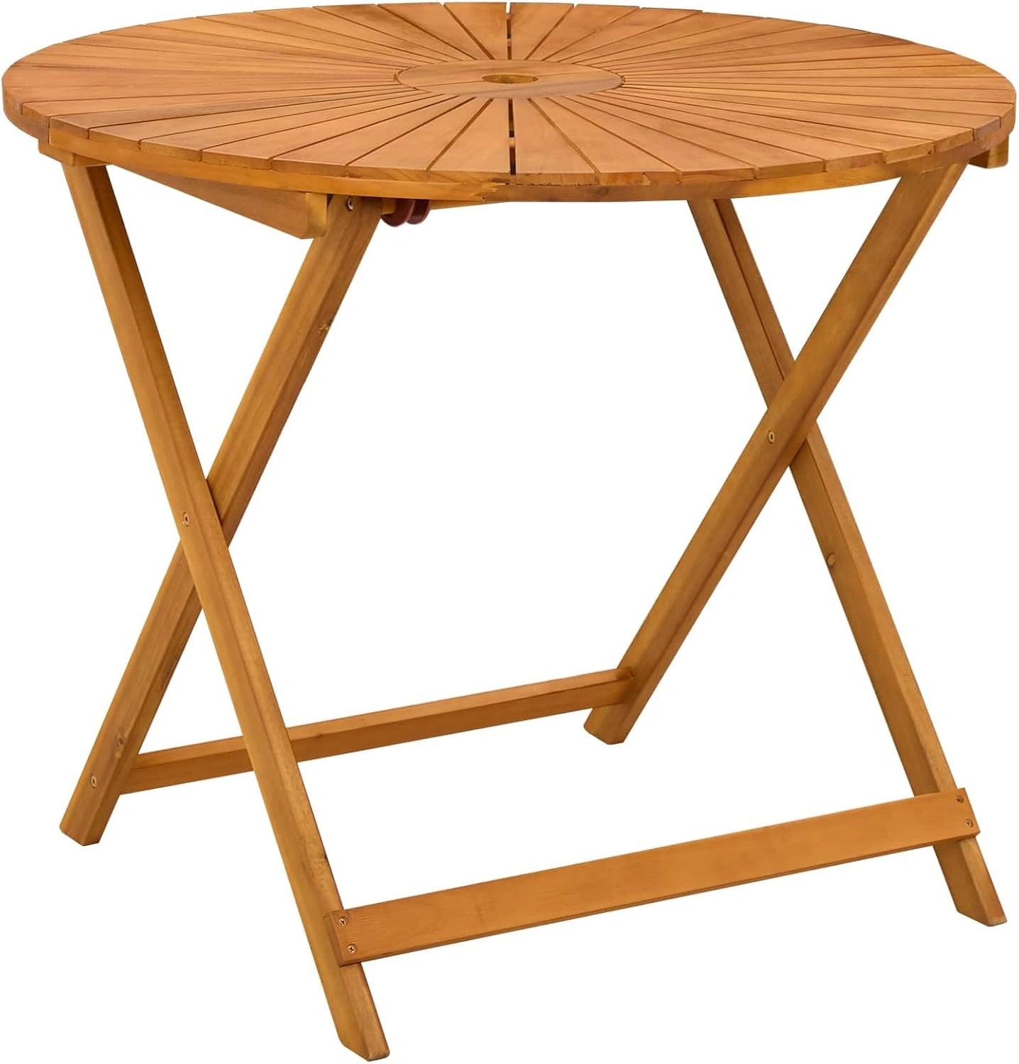 Table de Jardin Ronde en Bois d'Acacia Pliable avec Trou pour Parasol