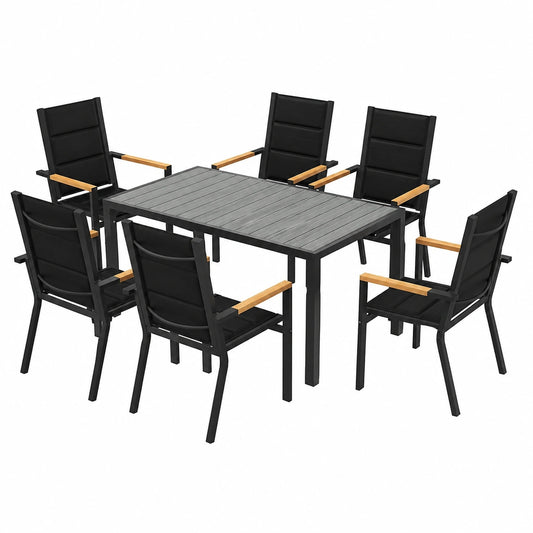 Ensemble de Jardin Extérieur pour 6 Personnes avec Table et Chaises Empilables