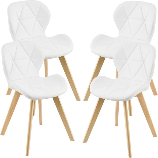 Lot de 4 Chaises Rembourr¨¦es Blanches Bois de H¨ºtre, Salle ¨¤ Manger et Cuisine