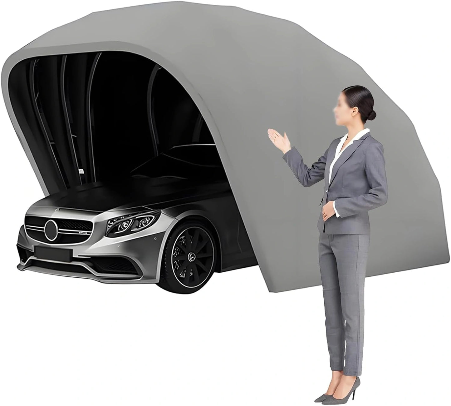 Garage Mobile en Acier Inoxydable Pliable, Couleur Grise, 5,9 x 2,7 x 2,45 m