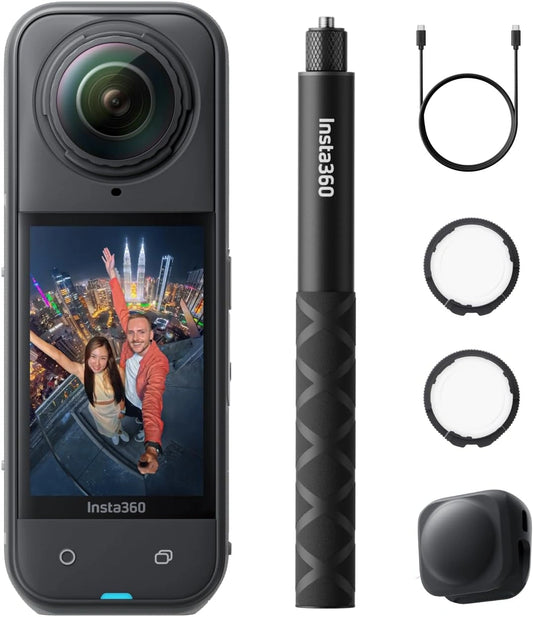 Insta360 X5 - Cam¨¦ra 360¡ã 8K ¨¦tanche avec Prot¨¨ge-Objectifs, Perche Invisible, Performances en Basse Lumi¨¨re, Autonomie 3h, Audio Clair, Stabilisation Avanc¨¦e