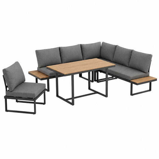 Ensemble de jardin modulable avec table effet bois