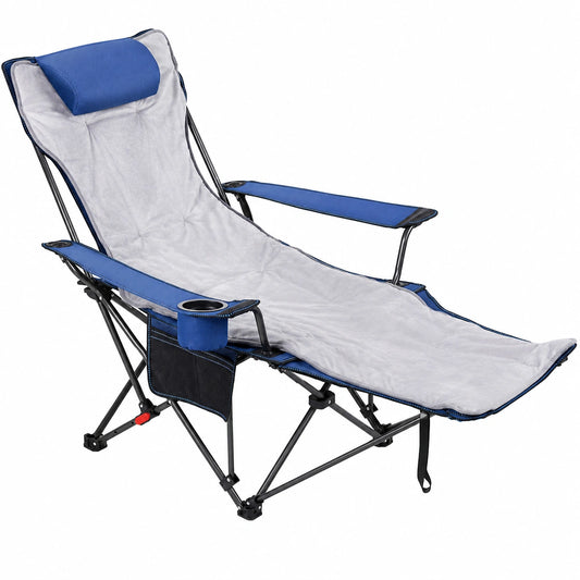 Chaise de Camping Portable à 4 Positions Réglables avec Repose-Pieds et Coussin Moelleux