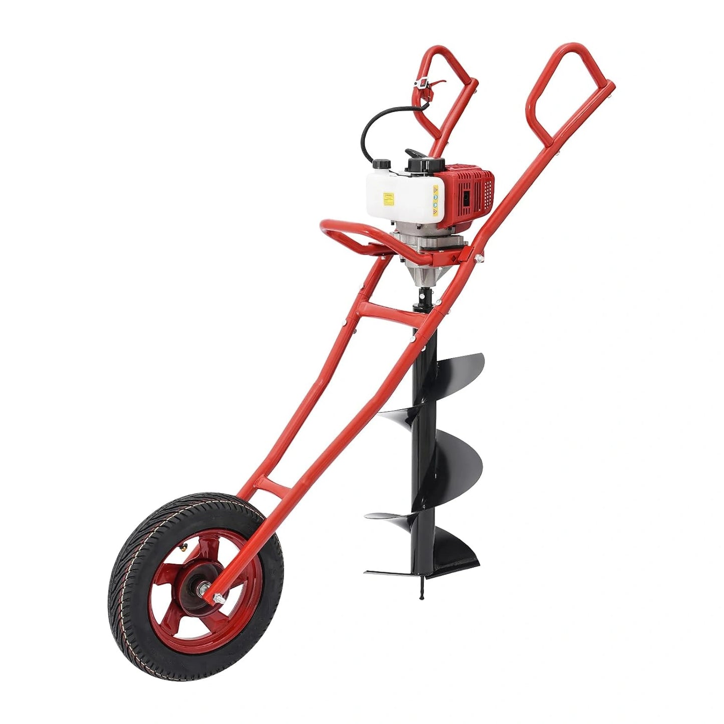 Tari¨¨re Thermique Essence 52CC 2 Temps avec Roue et M¨¨che 30 cm, Foreuse de Sol 1,46 kW pour Jardin et Agriculture