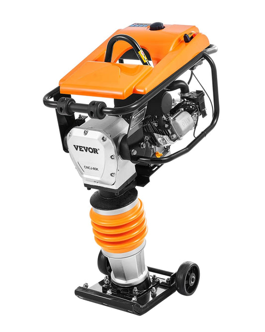 VEVOR Pilonneuse Vibrante 6,5 CV, Moteur Essence 196 cm3, Compactage Profond 66 cm, Impact 253 kgf/cm2, pour Terrain et Fondations