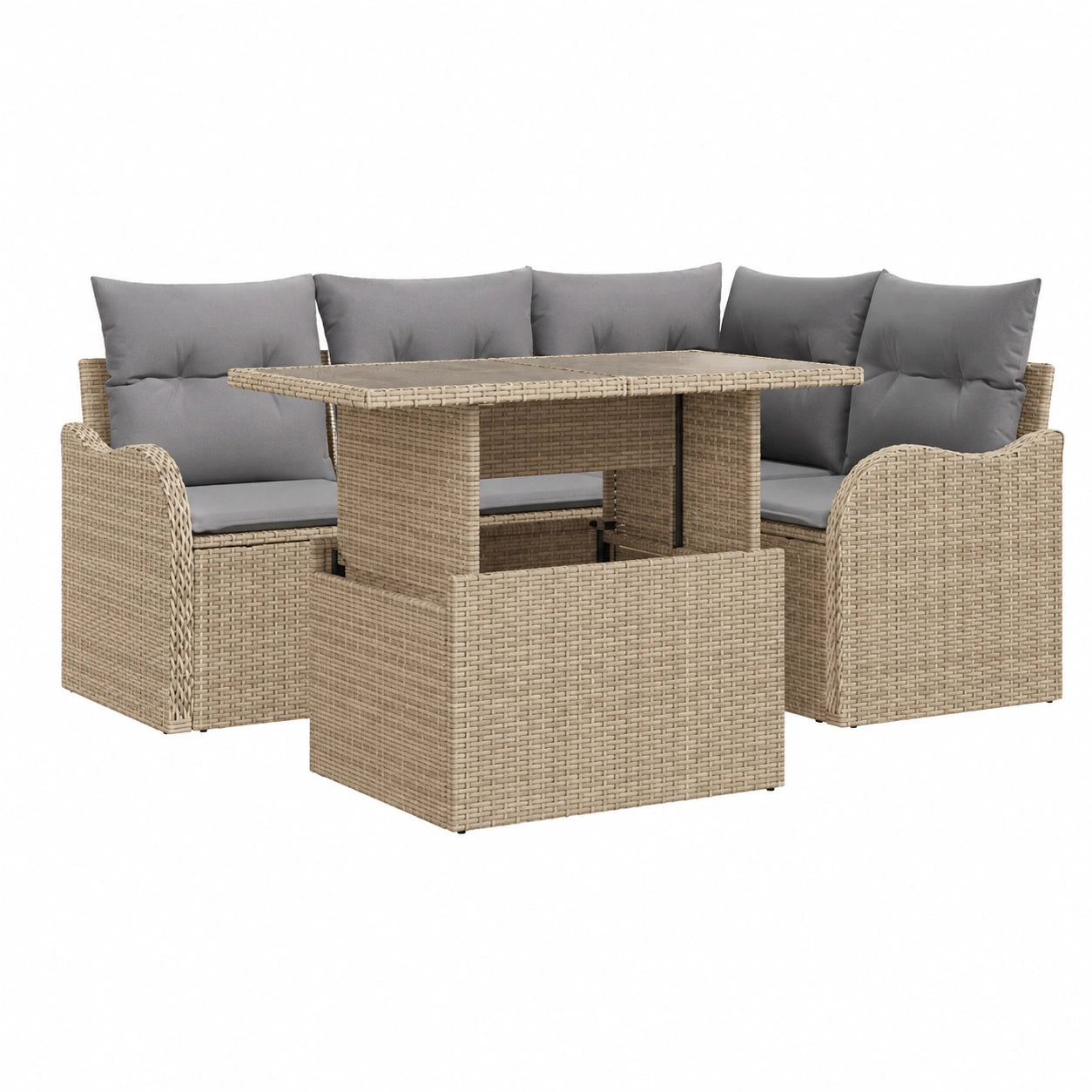Ensemble de Salle à Manger de Jardin 5 Pièces en Rotin Beige avec Coussins