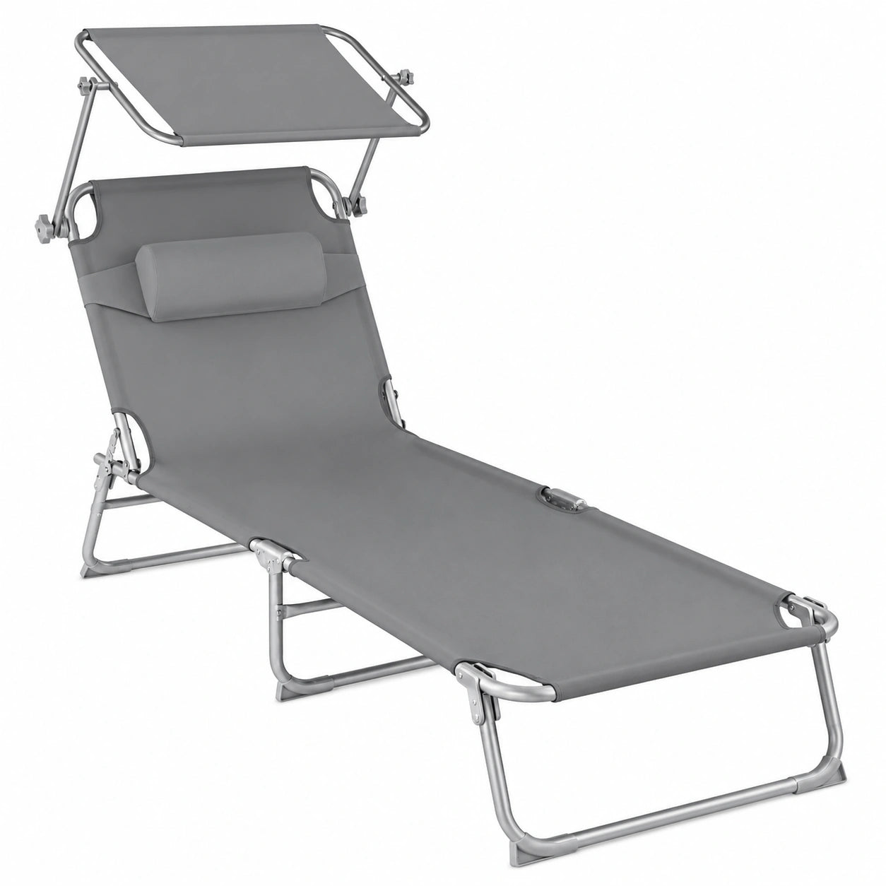 Chaise Longue Pliable avec Pare-soleil et Appuie-tête pour Jardin