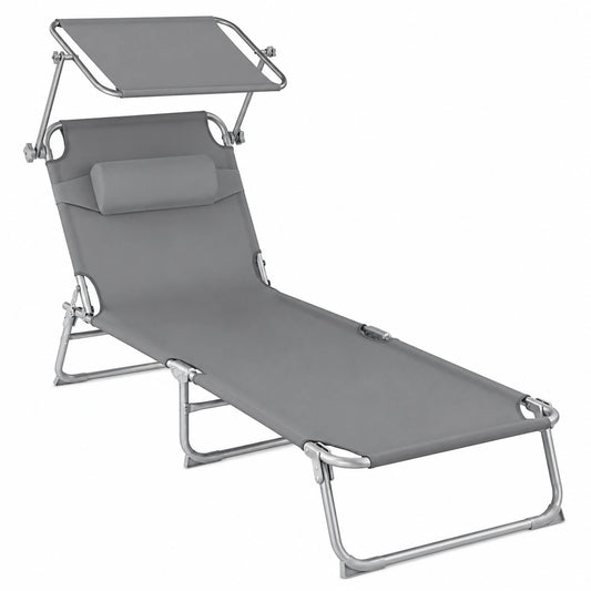 Chaise Longue Pliable avec Pare-soleil et Appuie-tête pour Jardin
