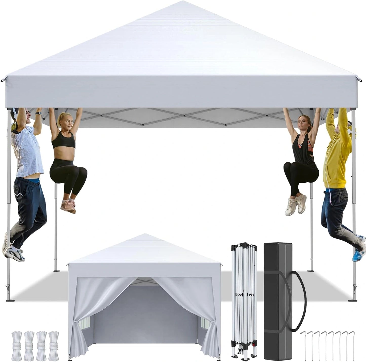 Pavillon de Jardin 3x3m, Tente Pliante avec 4 Parois et Sac de Transport, Imperm¨¦able, Anti-UV 50+, Hauteur R¨¦glable, Id¨¦ale pour F¨ºtes et ¨¦v¨¦nements en Ext¨¦rieur, Blanc