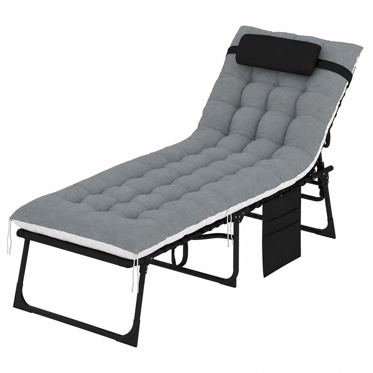 Chaises Longues Pliables Inclinables avec Coussin et Poche Latérale pour Jardin