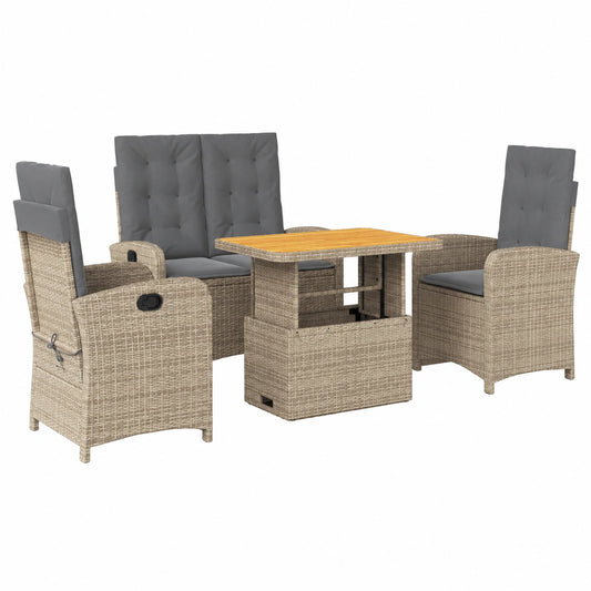 Ensemble de Jardin en Résine Tressée Beige avec Table Relevable et Chaise Inclinable