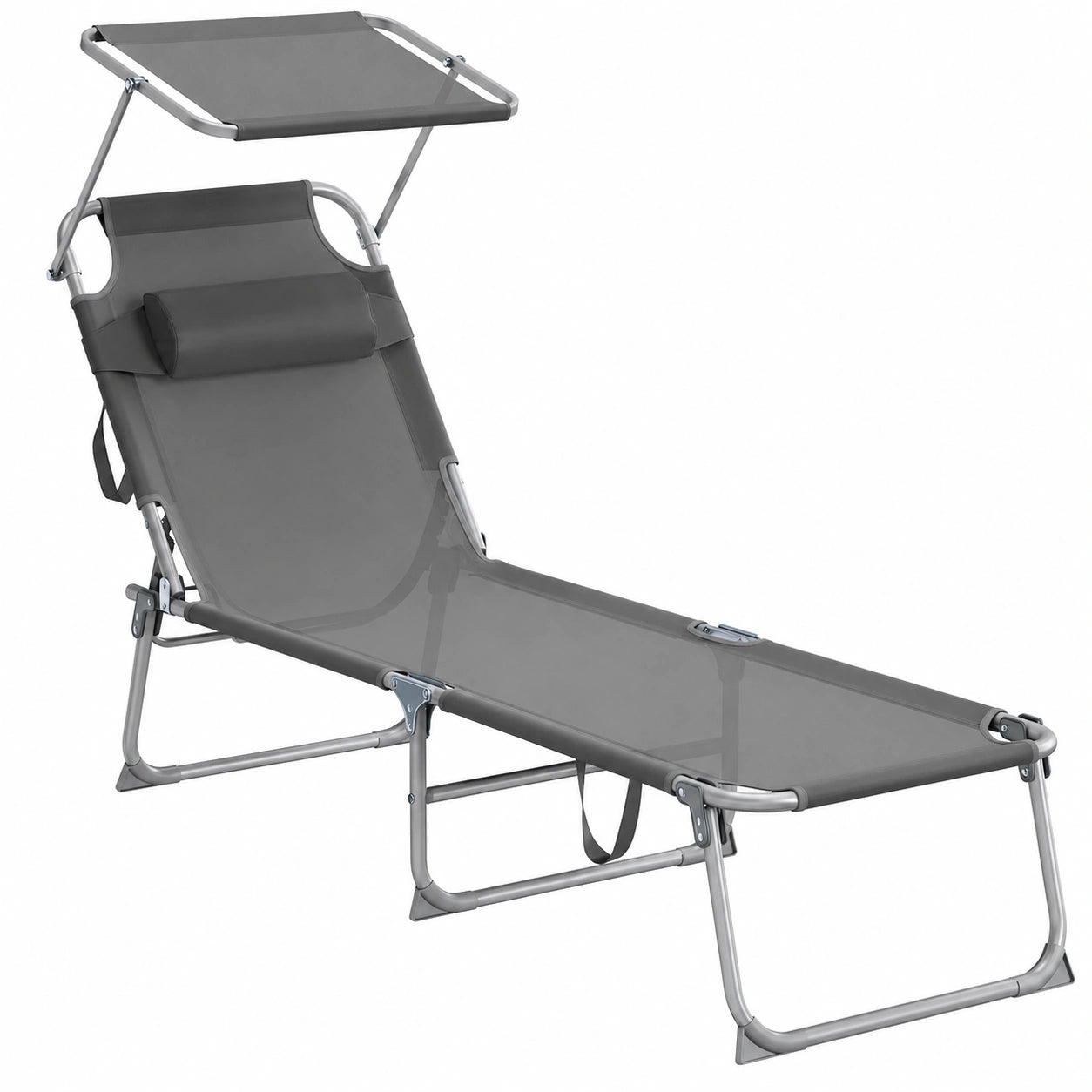 Lot de 2 Transats Pliables avec Pare-Soleil et Dossier Réglable, 189 x 53 x 28,5 cm, Confort Jardin, Capacité 110 kg, Gris