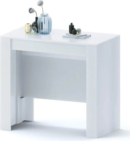 Table Consolide Clarissa Extensible, Moderne et ¨¦l¨¦gante, 10 Personnes, 2,37 m, Pour Maison et Bureau, Blanc Brillant