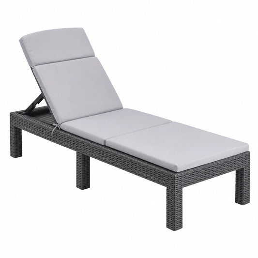 Chaise Longue Extérieure en Résine Tressée avec Coussin Confort et Dossier Réglable