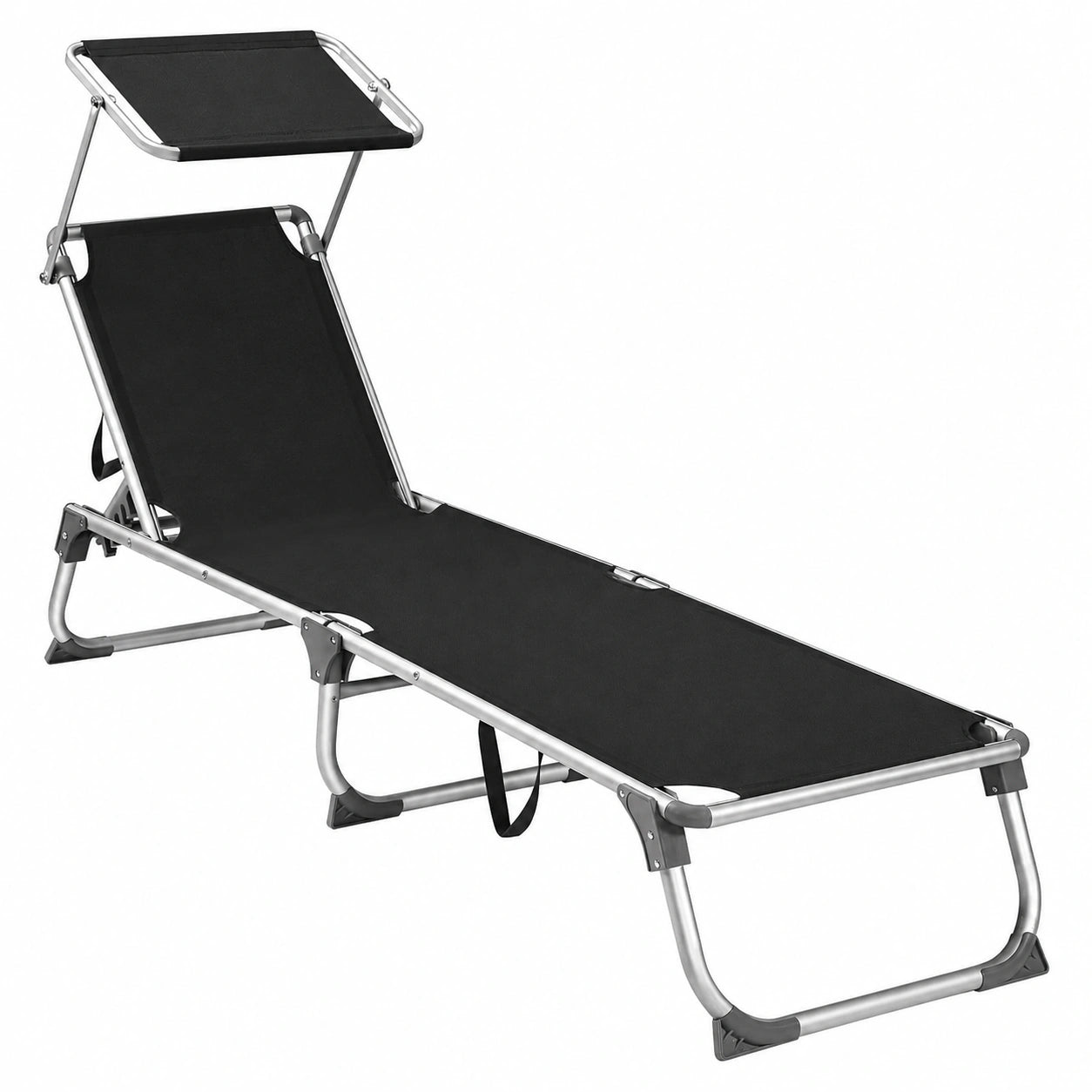 Chaise longue pliable avec pare-soleil et dossier inclinable, 193 x 55 x 31 cm, charge maximale 150 kg, pour jardin et terrasse