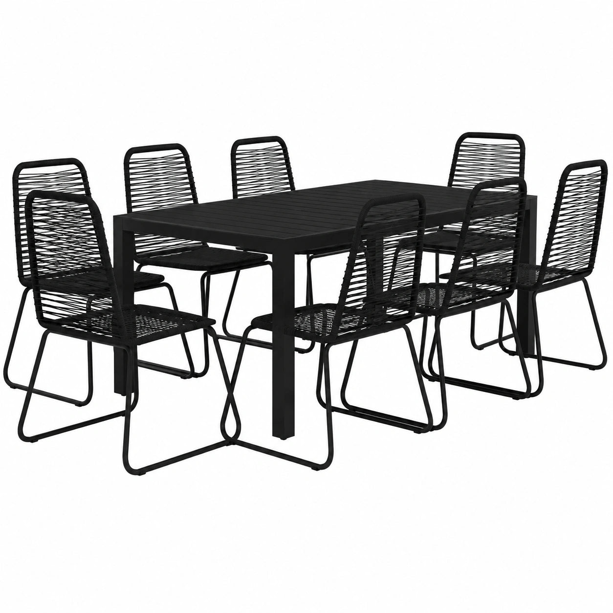 Ensemble de Salle à Manger Extérieur 9 Pièces en Rotin Noir
