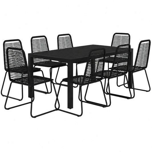 Ensemble de Salle à Manger Extérieur 9 Pièces en Rotin Noir