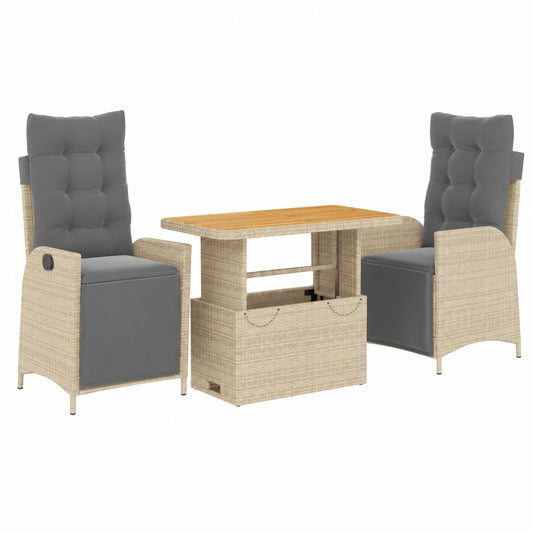Ensemble de Jardin en Rotin avec Chaises Inclinables et Table Réglable