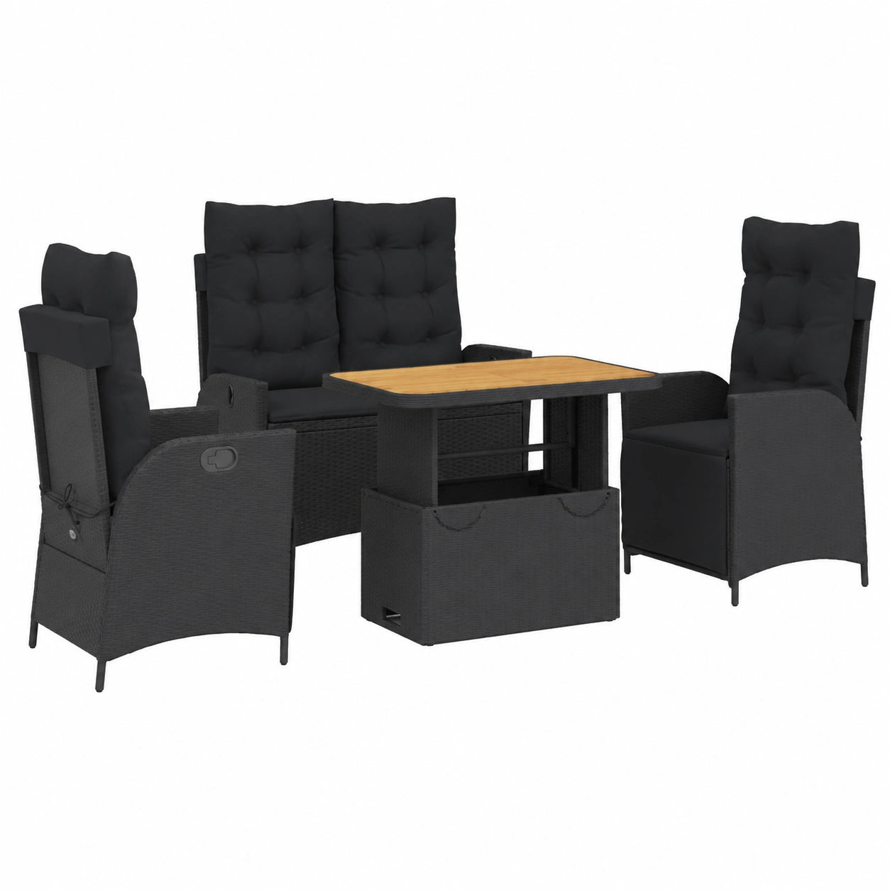 Ensemble de mobilier d'extérieur 4 pièces avec coussins, fauteuils inclinables et table relevable