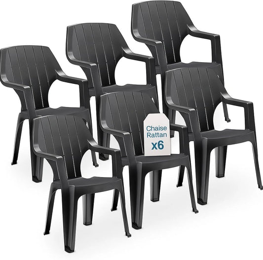 Chaises de Jardin Empilables en Plastique Noir effet Bois - Tomaino