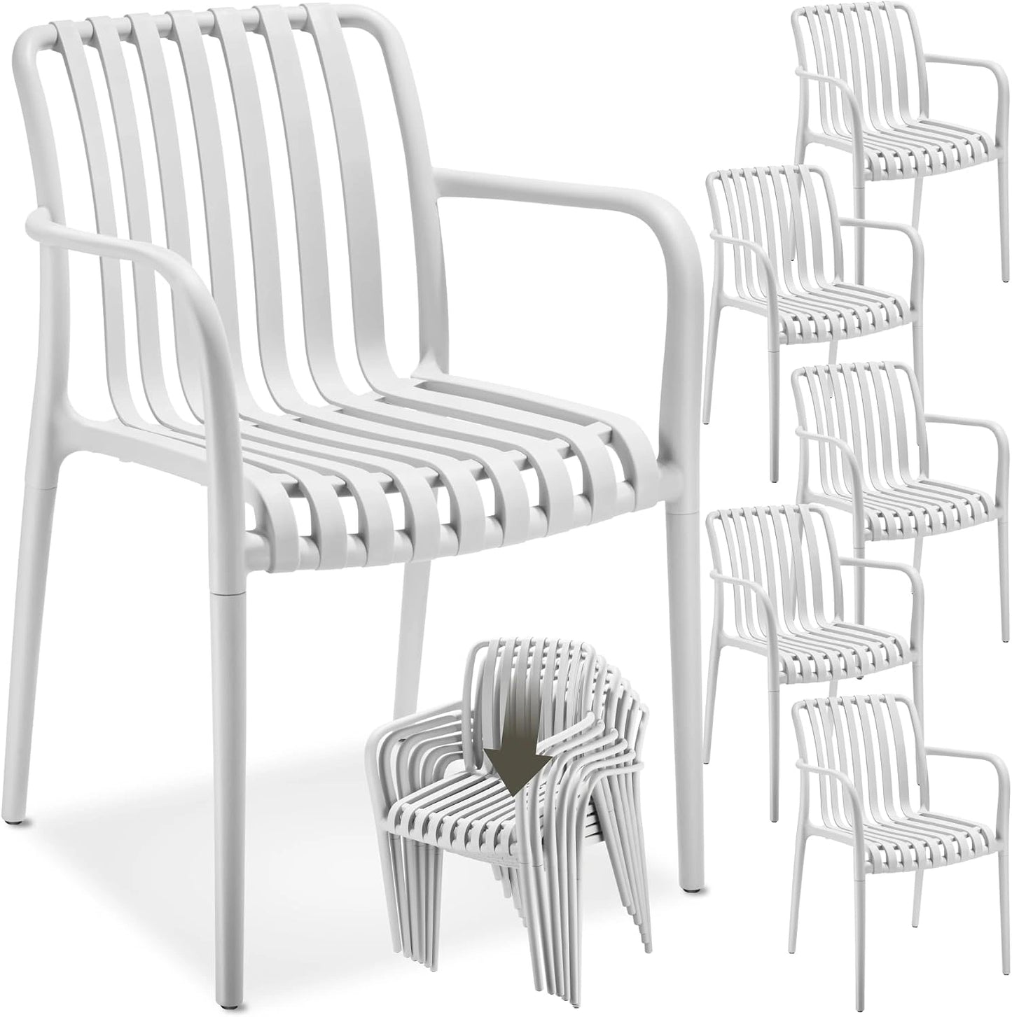 Ensemble de 6 Chaises de Jardin empilables avec Accoudoirs, R¨¦sistantes aux Intemp¨¦ries, L¨¦g¨¨res, pour Terrasse et Balcon - Cr¨¨me
