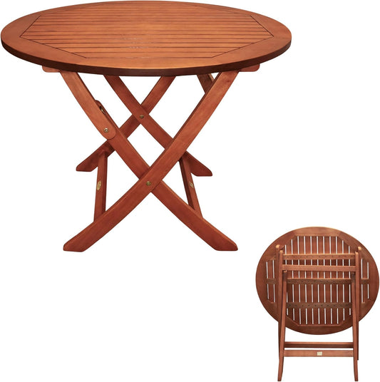 Table de jardin ronde en eucalyptus FSC Stockholm - 90 x 73 cm, pliante et huil¨¦e