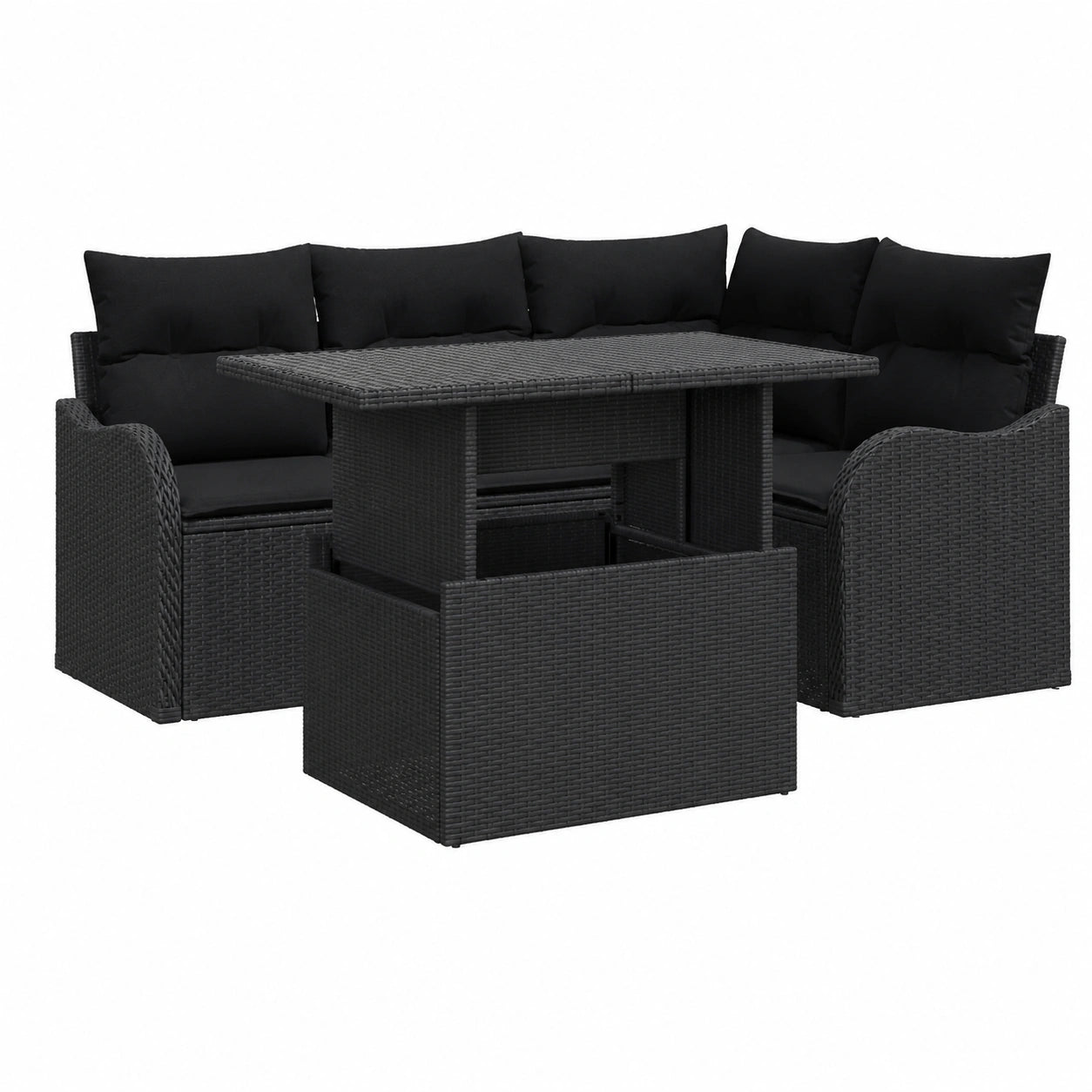 Ensemble de Salle à Manger de Jardin avec Coussins - 5 Pièces en Rotin Noir