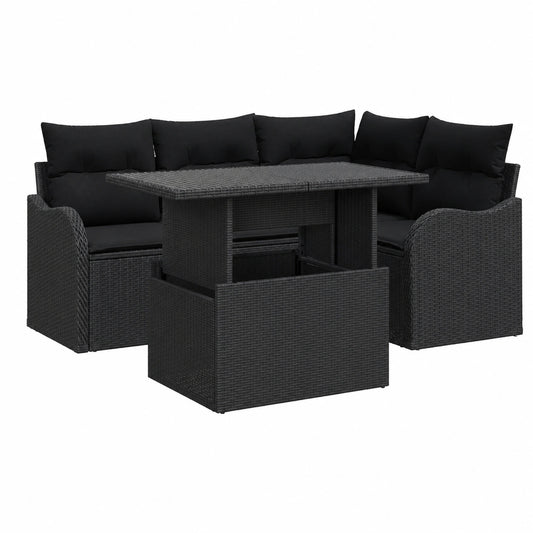 Ensemble de Salle à Manger de Jardin avec Coussins - 5 Pièces en Rotin Noir