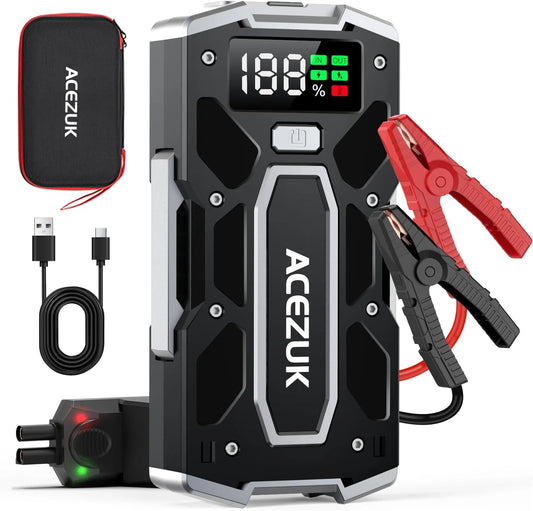 ACEZUK D¨¦marreur de Voiture Portable 9000A, Booster Batterie pour Moteurs Diesel jusqu'¨¤ 8.0L et Essence jusqu'¨¤ 10.0L, 12V avec Pinces S¨¦curis¨¦es, ¨¦cran LED et Port QC3.0